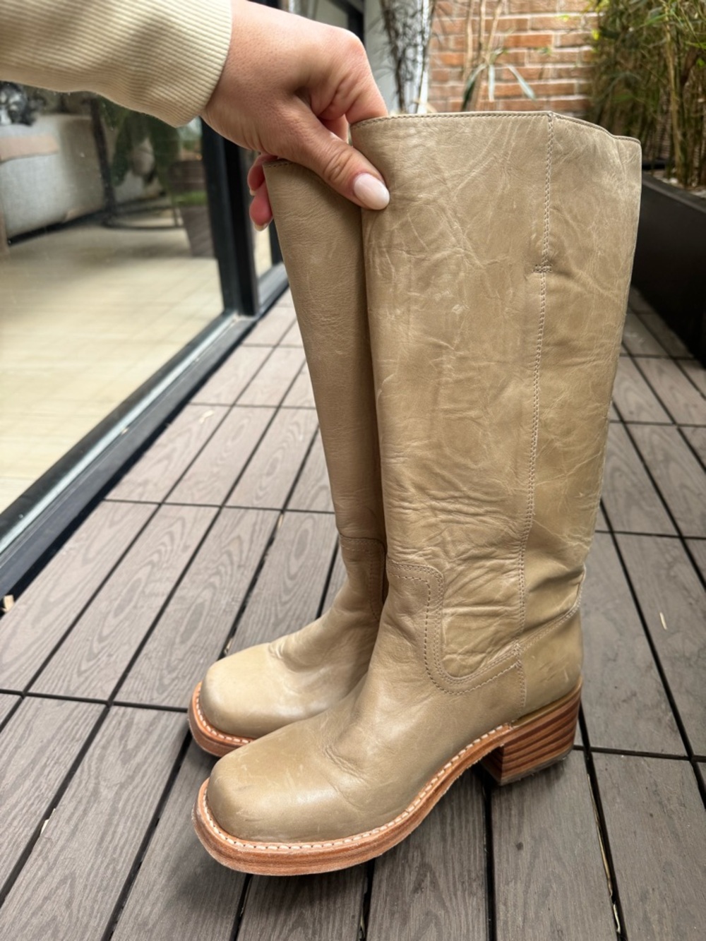 Frye Campus Tall Leather Boots in Eucalyptus Taupe Color (practically new)